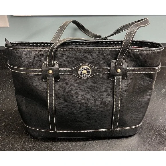 Dooney & Bourke Pebble Grain Leather Tote Black Shoulder Bag Red Lining 16"x 10" - Picture 2 of 13